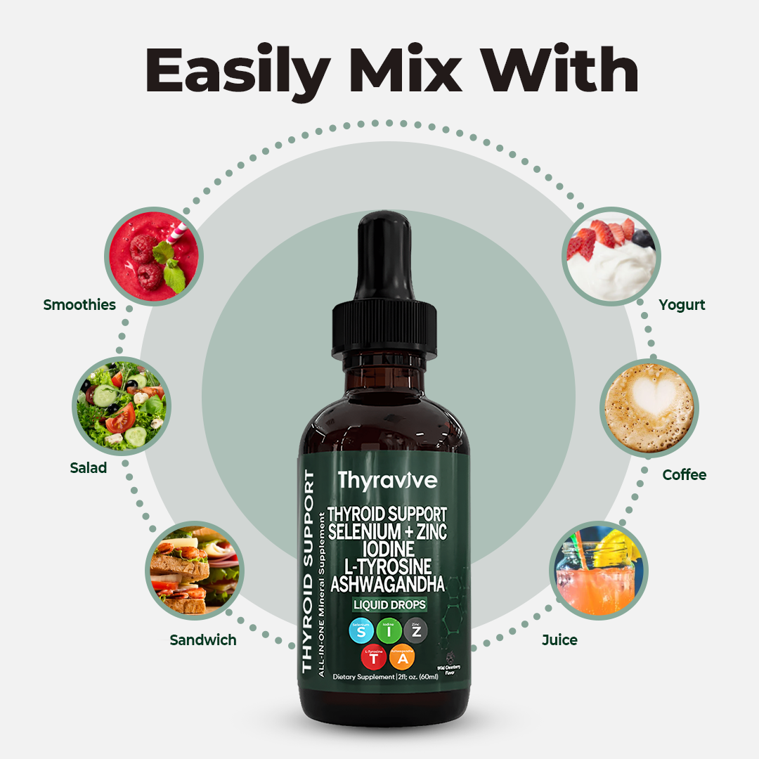 ThyraVive Thyroid Support  | Selenium + Zinc L-Tyrosine Iodine Ashwagandha Liquid Drops